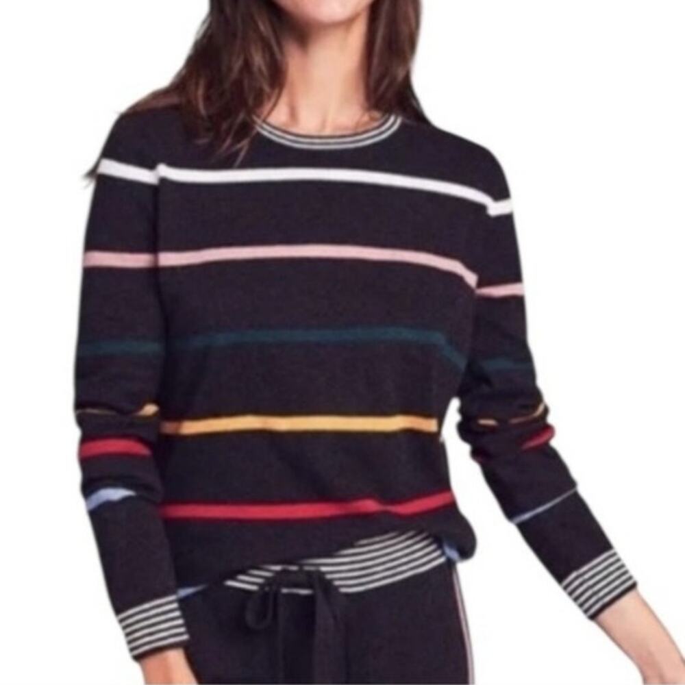 Faherty Boho Multicolor Striped Crew Neck Long Sleeve Knit Sweater Gray S